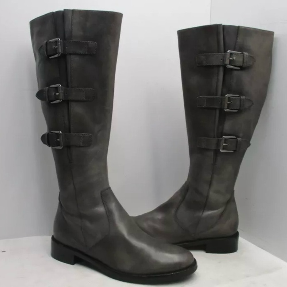 Ecco Dark Gray Heeled Boots with Buckles